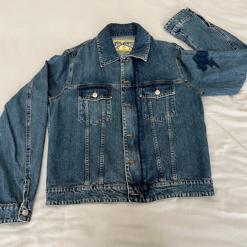 NWOT cropped Zadig & Voltaire denim jacket lightning patch